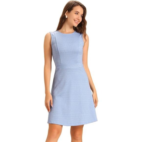 Women's Plaid Dress Sleeveless A Line Sky Blue - Picture 1 of 5